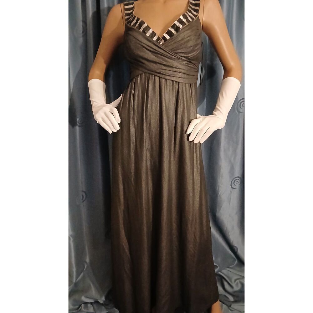 Vintage 'Nicole Miller' Charcoal Silk Dress Sequin Strap Evening Maxi Dress